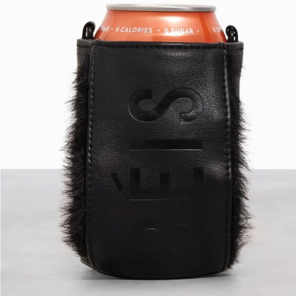 BEIS Black Travel‎ Drink Faux Fur Koozie Sling Bag Wallet Strap Accessory NWT